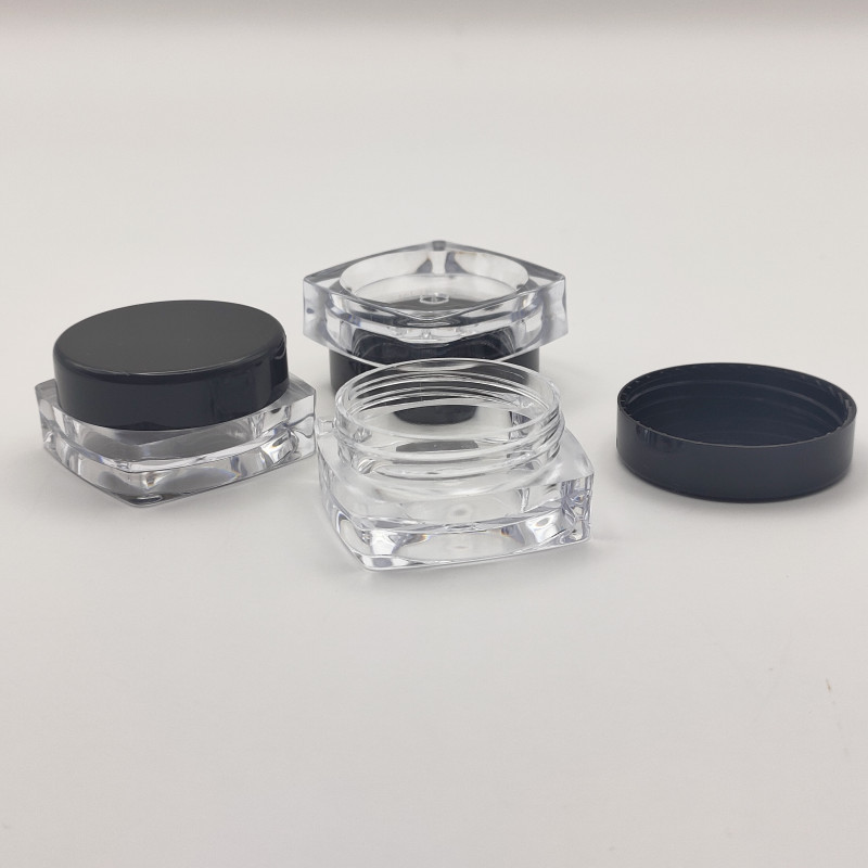 Баночка 3 мл "ДАНІЕЛЬ", квадрат, акрилова, прозора з чорною кришкою