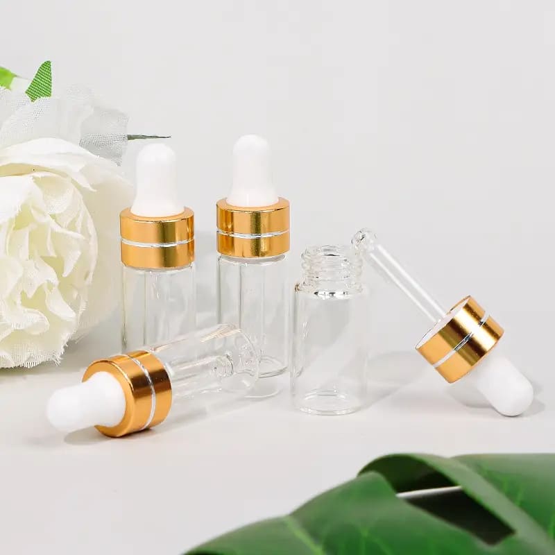 Флакон скляний 3 мл, прозорий із золотою піпеткою