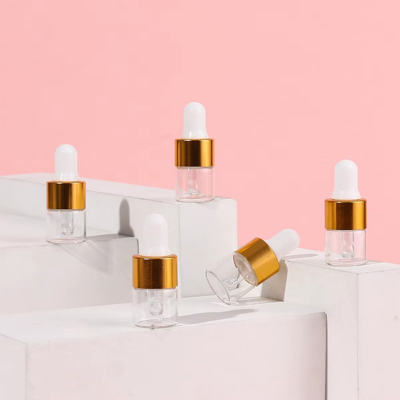 Флакон скляний 1 мл, прозорий із золотою піпеткою